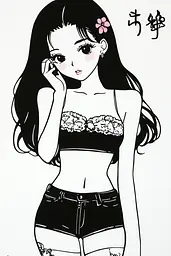 Midjourney generated image using SREF code Skullquill: A drawing of a girl talking on a cell phone.