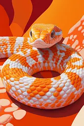 Midjourney generated image using SREF code Ember Flow: An orange and white snake on an orange background.