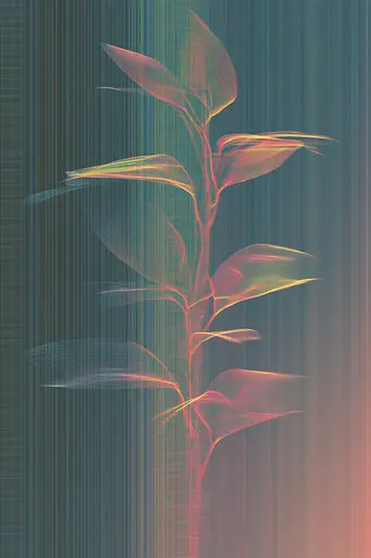 Midjourney generated image using SREF code Chromatic Lineage: A plant that is in the middle of a striped background.