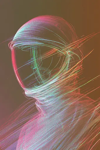 Midjourney generated image using SREF code Chromatic Lineage: A man in a space suit with a helmet on.