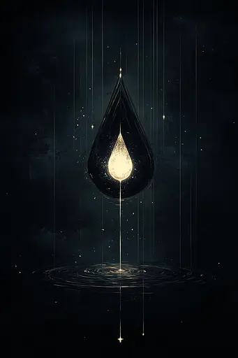 Midjourney generated image using SREF code Obsidiana Arcana: A black and gold illustration of a drop of water.