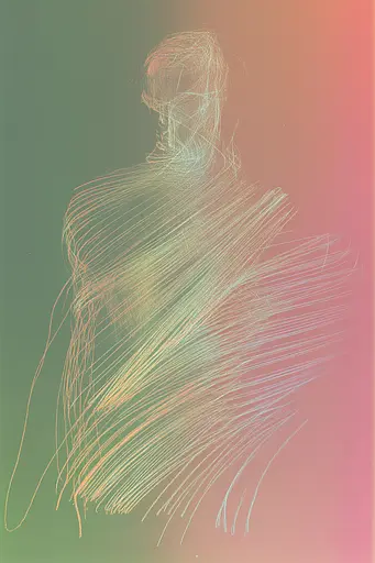 Midjourney generated image using SREF code Chromatic Lineage: A drawing of a person with long hair on a colorful background.