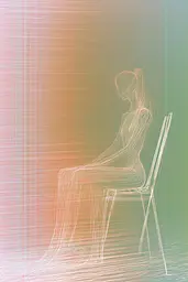 Midjourney generated image using SREF code Chromatic Lineage: A drawing of a woman sitting on a chair.