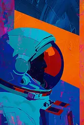 Midjourney generated image using SREF code Vivid Resonance: A man in a space suit with a helmet on.