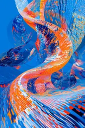 Midjourney generated image using SREF code Electric Riff: A blue and orange abstract background with a spiral design.