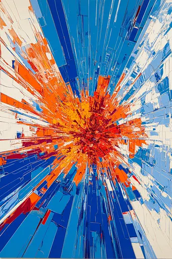 Midjourney generated image using SREF code Electric Riff: A blue and orange abstract background with a burst of light.