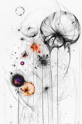 Midjourney generated image using SREF code Faded Mortality: A black and white drawing of a bunch of flowers.