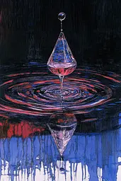 Midjourney generated image using SREF code Crimson Abyss: A painting of a drop of water in a glass.