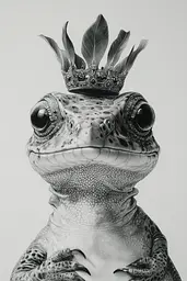 Midjourney generated image using SREF code Monochromatic Mindscape: A drawing of a frog wearing a crown.