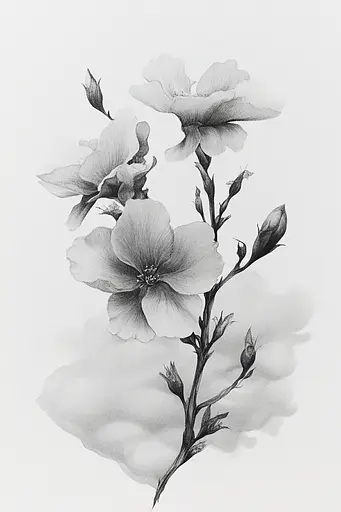 Midjourney generated image using SREF code Monochromatic Mindscape: A black and white drawing of a flower on a white background.