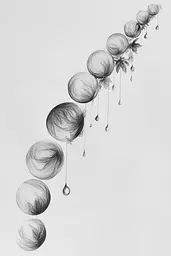 Midjourney generated image using SREF code Monochromatic Mindscape: A black and white drawing of a bunch of balloons.