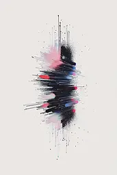 Midjourney generated image using SREF code Somatic Slivers: A black and pink abstract painting on a white background.