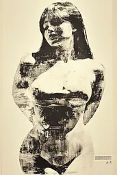 Midjourney generated image using SREF code Tangled Formations: A black and white drawing of a nude woman.