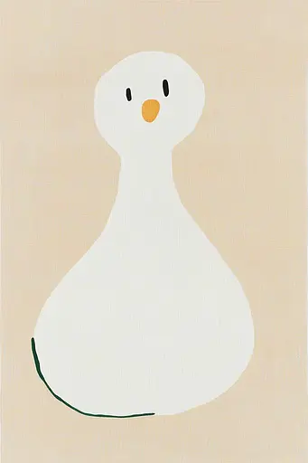 Midjourney generated image using SREF code Playful Silhouette: A painting of a white duck on a beige background.