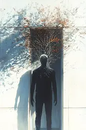 Midjourney generated image using SREF code Cinematic Chiaroscuro: A man standing in front of a door with a tree growing out of it.