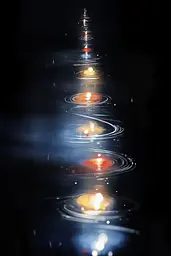 Midjourney generated image using SREF code Cinematic Chiaroscuro: A row of lit candles floating in a body of water.