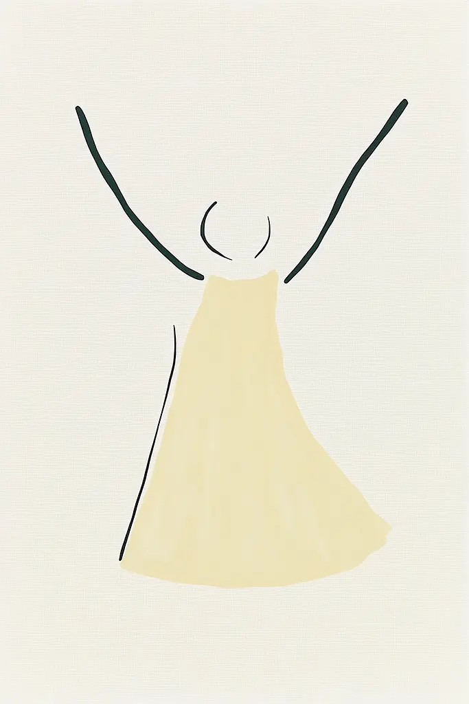 Midjourney generated image using SREF code Playful Silhouette: A drawing of a woman in a yellow dress.