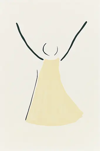 Midjourney generated image using SREF code Playful Silhouette: A drawing of a woman in a yellow dress.