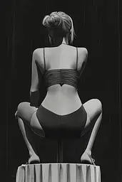 Midjourney generated image using SREF code Opaque Lenses: A black and white drawing of a woman sitting on a stool.