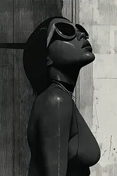 Midjourney generated image using SREF code Opaque Lenses: A black and white photo of a woman wearing sunglasses.