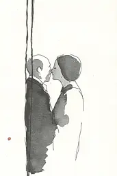 Midjourney generated image using SREF code Serene Ephemera: A drawing of a man and a woman kissing.