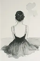 Midjourney generated image using SREF code Serene Ephemera: A black and white drawing of a ballerina in a tutu.