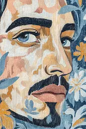 Midjourney generated image using SREF code Ethereal Petals: A painting of a man with a mustache and moustache.