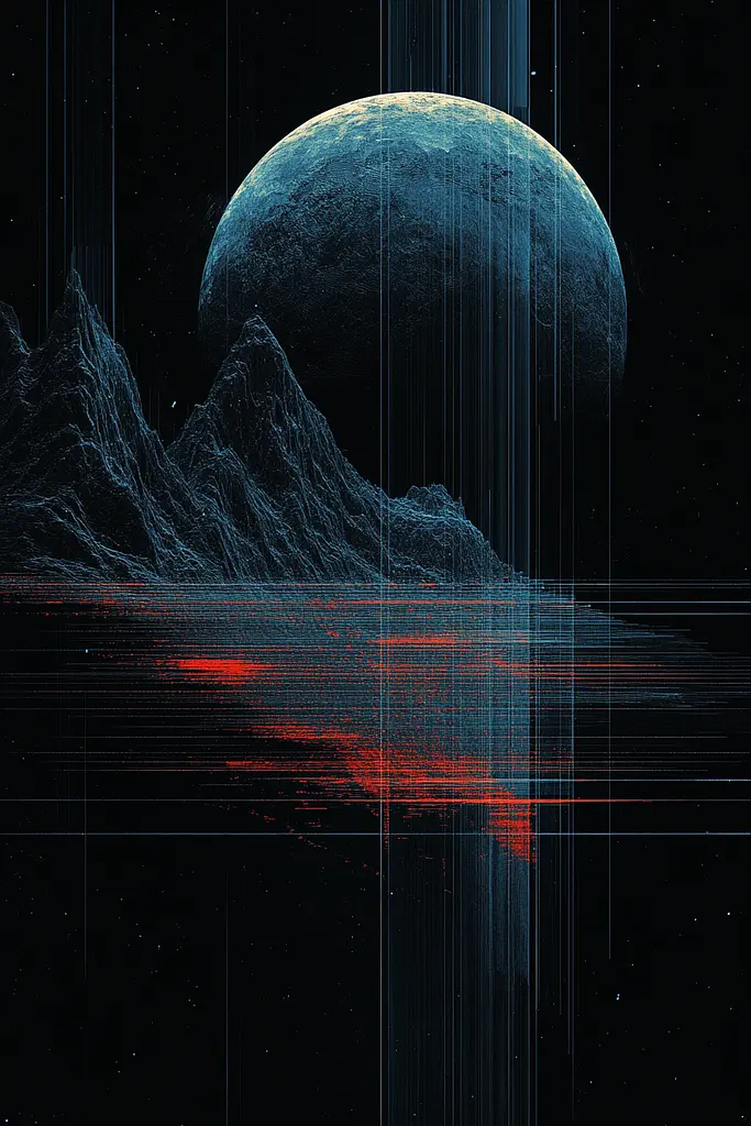 Midjourney generated image using SREF code Electric Dreams: A digital illustration of a planet with mountains in the background.