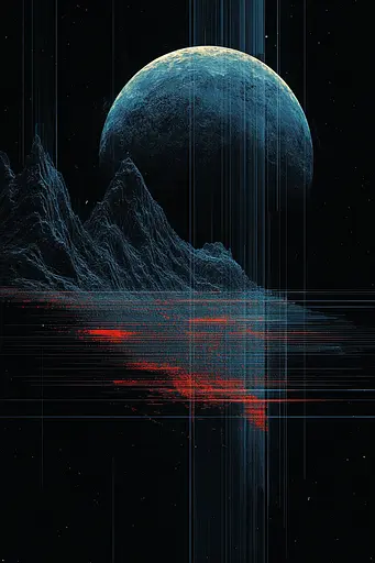 Midjourney generated image using SREF code Electric Dreams: A digital illustration of a planet with mountains in the background.