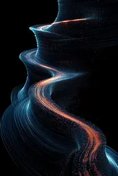 Midjourney generated image using SREF code Electric Dreams: A black background with a blue and orange wave pattern.