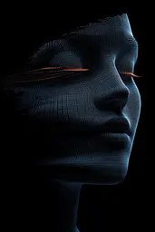 Midjourney generated image using SREF code Electric Dreams: a close up of a person's face with a black background