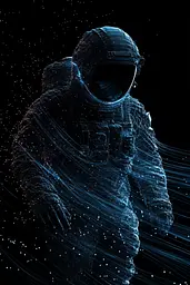 Midjourney generated image using SREF code Electric Dreams: A man in an astronaut suit is walking through the space.