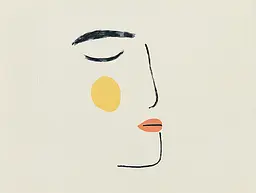 Midjourney generated image using SREF code Playful Silhouette: A drawing of a woman's face with a yellow circle on her nose.