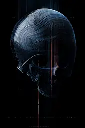 Midjourney generated image using SREF code Electric Dreams: a skull with a black background and a red line in the middle