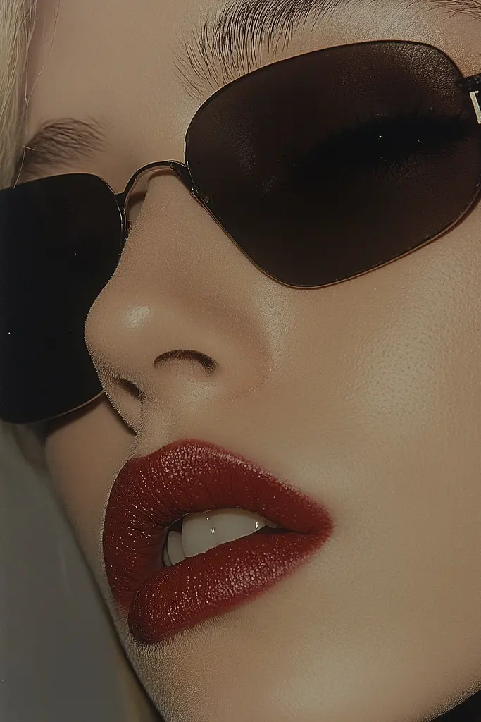 Midjourney generated image using SREF code Chiaroscuro Chronicles: A close up of a woman wearing a pair of sunglasses.