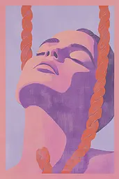 Midjourney generated image using SREF code Astral Touch: A painting of a woman with her eyes closed on a rope.