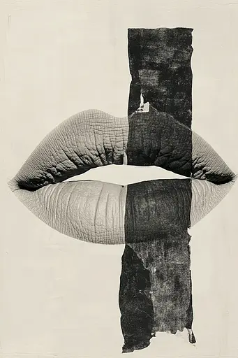 Midjourney generated image using SREF code Monochrome Mosaics: A black and white photo of a woman's lips.