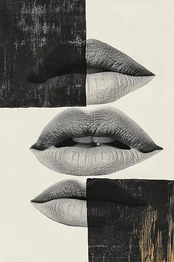 Midjourney generated image using SREF code Monochrome Mosaics: A black and white photo of a woman's lips.