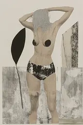 Midjourney generated image using SREF code Monochrome Mosaics: A black and white drawing of a woman in a bathing suit.