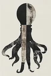 Midjourney generated image using SREF code Monochrome Mosaics: A black and white illustration of an octopus with tentacles.