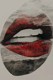 Midjourney generated image using SREF code Melancholic Metamorphoses: A close up of a woman's mouth with red lipstick.