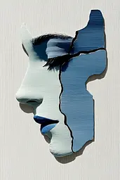 Midjourney generated image using SREF code Silken Fragments: A painting of a woman's face with a crack in it.