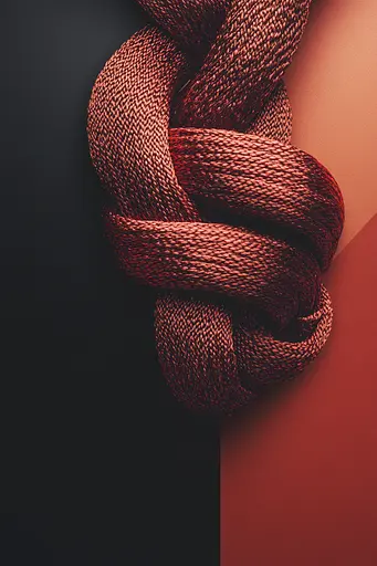 Midjourney generated image using SREF code Ballooned Identity: A close up of a knot on a red and black background.