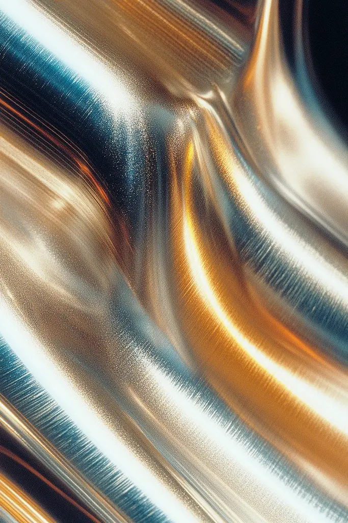 Midjourney generated image using SREF code Chrome Lilt: a close up of a metal surface with a black background