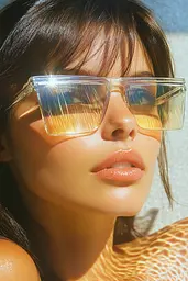 Midjourney generated image using SREF code Chrome Lilt: A woman wearing a leopard print dress and sunglasses.