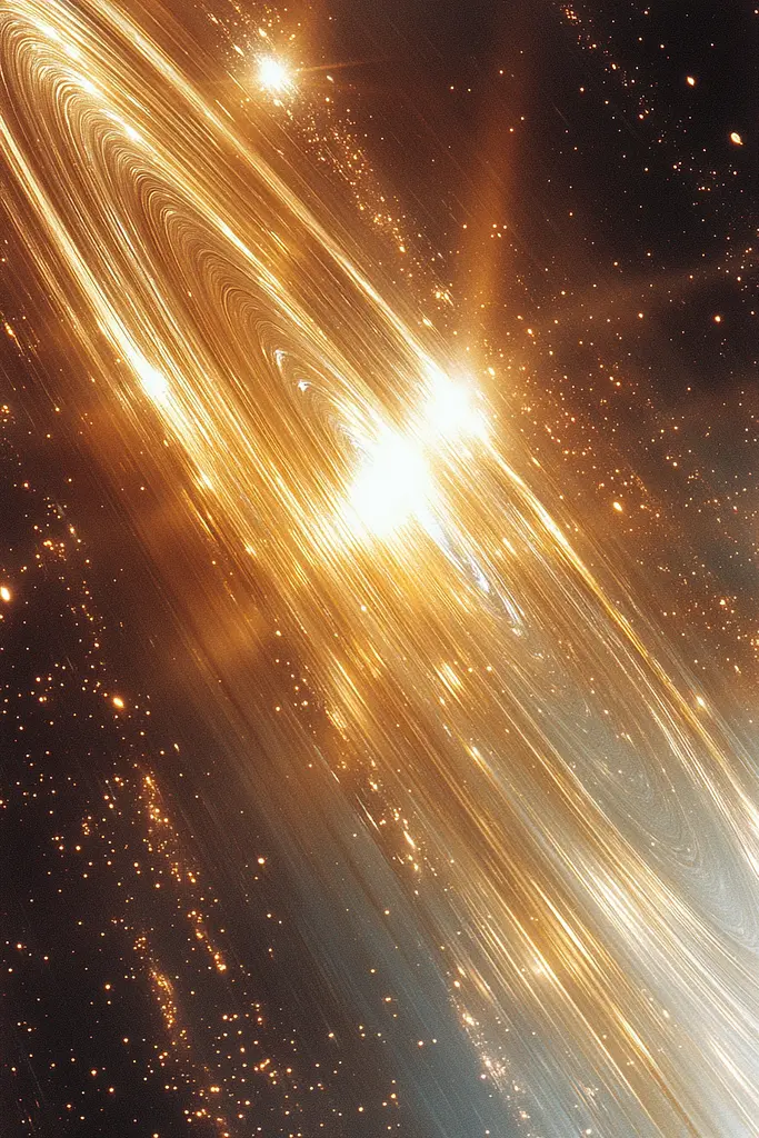 Midjourney generated image using SREF code Chrome Lilt: A view of a black hole in the center of a galaxy.