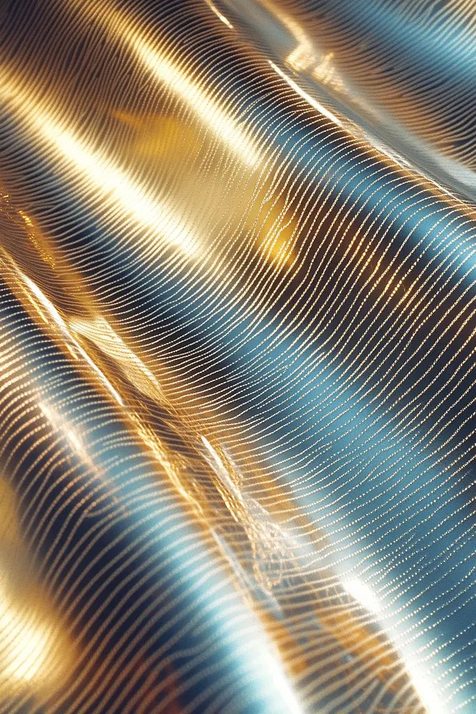 Midjourney generated image using SREF code Chrome Lilt: a close up of a metal surface with a light shining through it