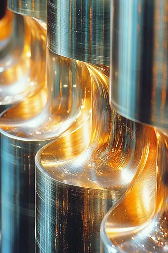 Midjourney generated image using SREF code Chrome Lilt: a close up of a metal structure with a light shining through it
