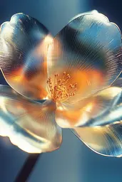 Midjourney generated image using SREF code Chrome Lilt: A close up of a flower with a blue background.