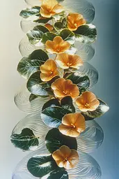 Midjourney generated image using SREF code Chrome Lilt: A bunch of orange flowers that are in a vase.